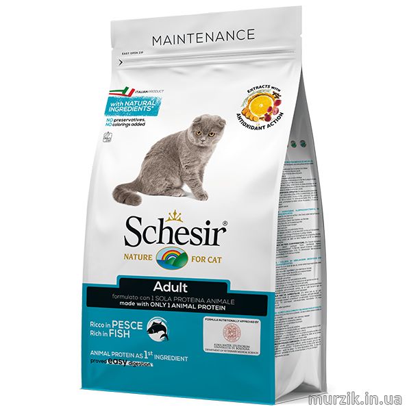 Сухой монопротеиновый корм для кошек от 1 до 7 лет Schesir Cat Adult Fish (Шезир Кэт Эдалт Фиш) с рыбой, 400 г 41530790 фото