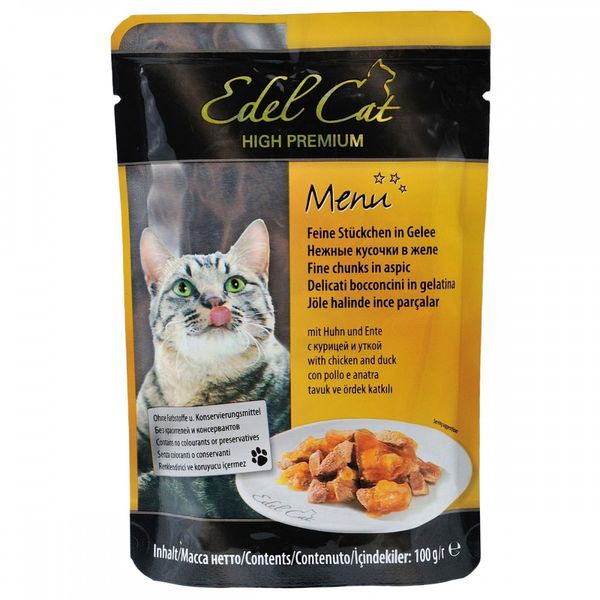 Влажный корм Edel Cat для кошек, с курицей и уткой в желе, 100 г 1002027 фото