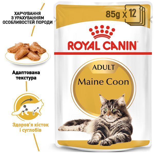 Вологий корм для котів породи Мейн-Кун Royal Canin (Роял Канін) Mainecoon Adult пауч (у соусі) 85 г/12 шт. RC 2031001 (x12) фото