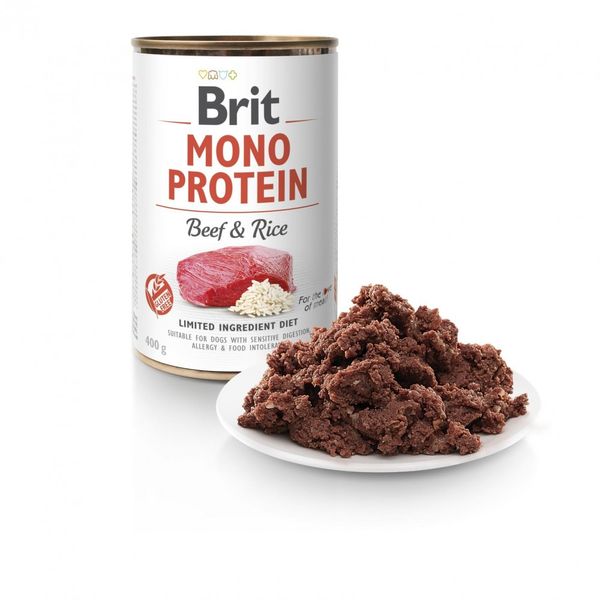 Влажный корм Brit Mono Protein Beef & Rice для собак, с говядиной и рисом, 400 г 100054 фото