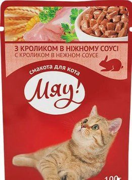Мяу полнорационный консервированный корм для взрослых кошек "С кроликом в нежном соусе" 0,1 кг B2250501 фото