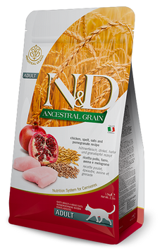 Сухий корм для котів Farmina N&D ANCESTRAL GRAIN, Chicken & Pomegranate Adult, низькозерновий, з куркою і гранатом, 1,5 кг 156 432 фото