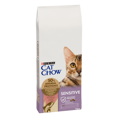 Сухий повнораціонний корм CAT CHOW® Sensetive для дорослих котів із чутливою шкірою та травленням, з лососем, 1,5 кг 12292819 фото