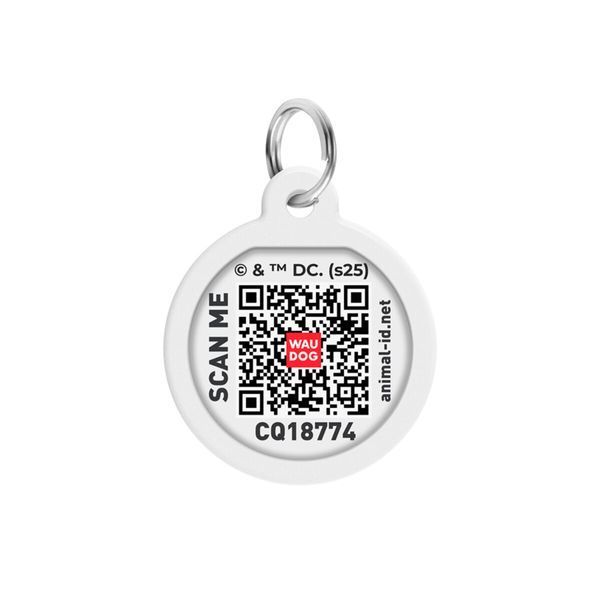 Адресник для собак и котов металлический WAUDOG Smart ID c QR паспортом, рисунок "Флеш лого", круг, Д 25 мм 230-1083 фото