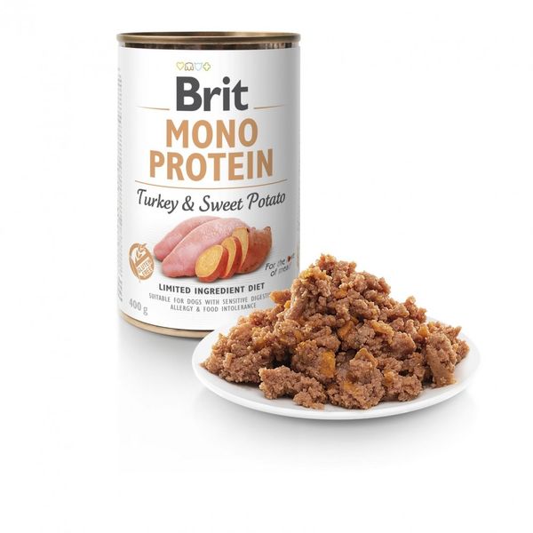 Влажный корм Brit Mono Protein Turkey & Sweet Potato для собак, с индейкой и бататом, 400 г 100056 фото