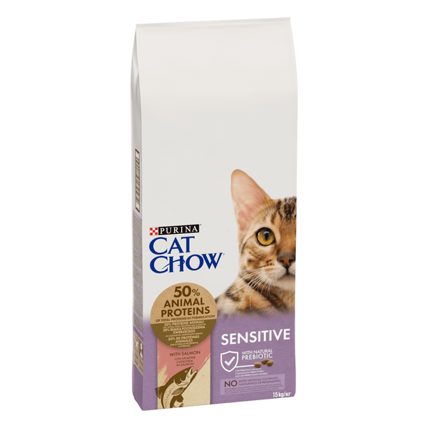 Сухий повнораціонний корм CAT CHOW® Sensetive для дорослих котів із чутливою шкірою та травленням, з лососем, 15 кг 12293143 фото