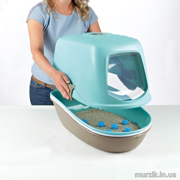 Туалет для кошек Trixie "Berto Top Litter Tray", закрытый, с рамкой и сеткой, 39 х 42 х 59 см, серо-коричневый 5866104 фото