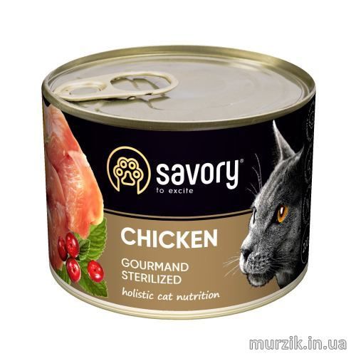 Вологий корм Savory для стерилізованих котів, з куркою, 200 г 30754 фото