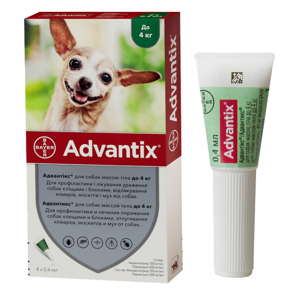 Краплі від паразитів Advantix/Адвантікс (на холку) для собак до 4 кг, (1 тюбик) 1711752 фото