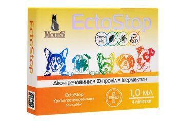 ЕктоСтоп (EctoStop) протипаразитарні краплі для собак 4-10кг, 1мл, MODES (від бліх, від кліщів, від гельмінтів) ЗС000238 фото