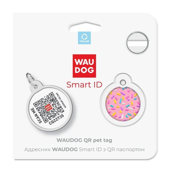 Адресник для собак и котов металлический WAUDOG Smart ID c QR паспортом, рисунок "Маршмеллоу", круг, Д 25 мм 0625-0214 фото