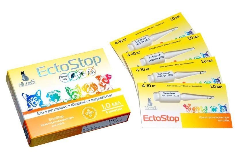 ЭктоСтоп (EctoStop) противопаразитарные капли для собак 4-10кг, 1мл, MODES (от блох, от клещей, от гельминтов) ЗС000238 фото