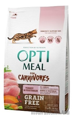 Сухой беззерновой корм для кошек Optimeal (Оптимил) с индейкой и овощами 300 г. 9123682 фото