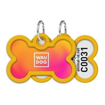 Адресник для собак и котов металлический WAUDOG Smart ID c QR паспортом, рисунок "Градиент оранжевый", кость, Д 40 мм, Ш 28 мм 231-4035 фото