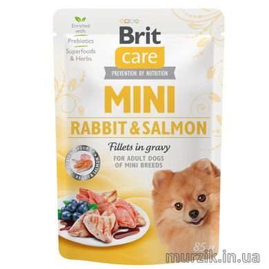 Вологий корм Brit Care Mini для собак, з філе кролика та лосося в соусі, 85 г 100218 фото