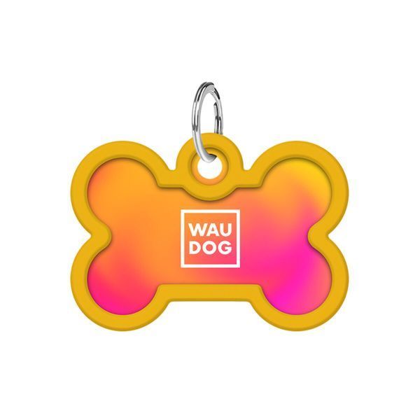Адресник для собак і котів металевий WAUDOG Smart ID з QR паспортом, малюнок "Градієнт помаранчевий", кістка, Д 40 мм, Ш 28 мм 231-4035 фото