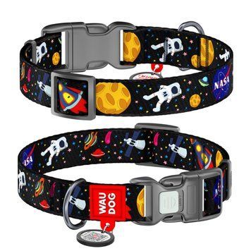 Ошейник для собак нейлоновый WAUDOG Nylon c QR паспортом, рисунок "NASA", пластиковый фастекс, Ш 15 мм, Дл 25-35 см 284-0047 фото