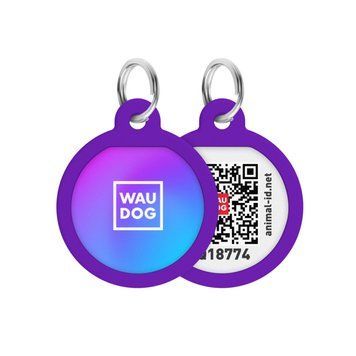 Адресник для собак и котов металлический WAUDOG Smart ID c QR паспортом, рисунок "Градиент фиолетовый", круг, Д 25 мм 230-4034 фото