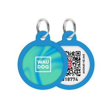 Адресник для собак и котов металлический WAUDOG Smart ID c QR паспортом, рисунок "Градиент голубой", круг, Д 25 мм 230-4036 фото