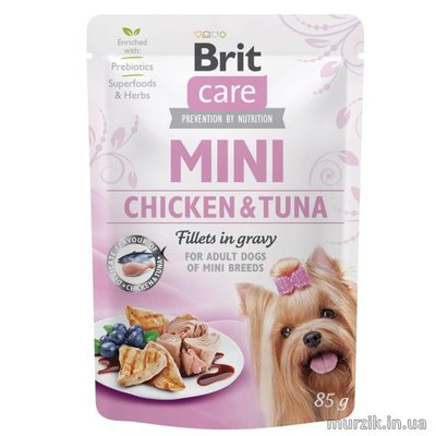 Вологий корм Brit Care Mini для собак, з філе курки та тунця в соусі, 85 г 100217 фото