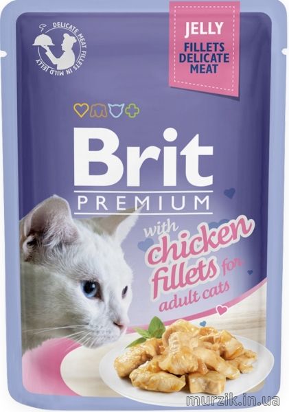 Вологий корм Brit Premium Cat Pouch для котів, філе курки в желе, 85 г 111240 фото