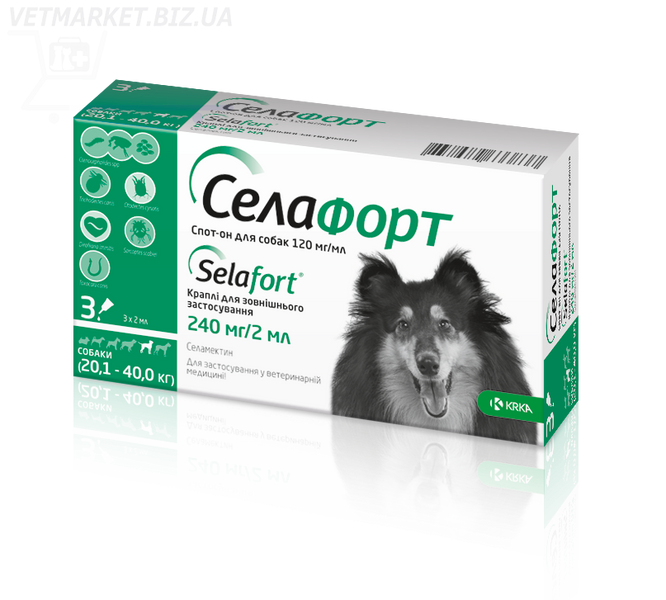 Капли на холку "Селафорт" для собак от 20 - 40  кг 150863 фото