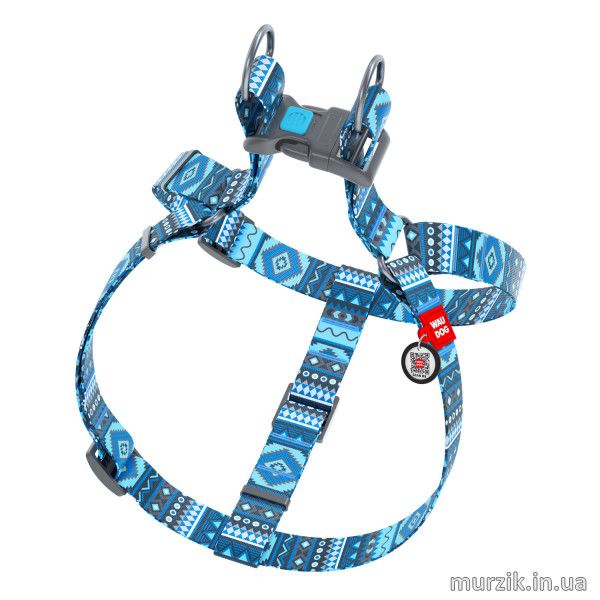 Шлея для собак Collar WAUDOG Nylon с рисунком "Этно синий", нейлон, 40-55 см 42075284 фото