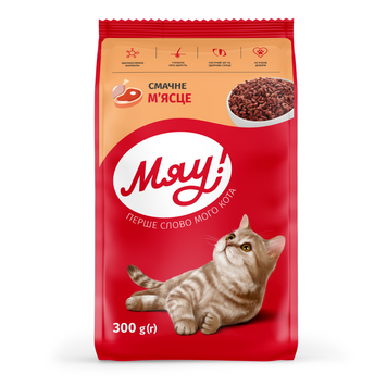 МЯУ полнорационный сухой корм для взрослых кошек с мясом, 0,3 кг (21 шт) B1210120 фото