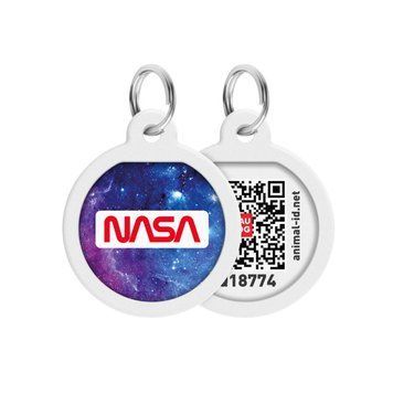 Адресник для собак и котов металлический WAUDOG Smart ID c QR паспортом, рисунок "NASA21", круг, Д 25 мм 230-0148 фото